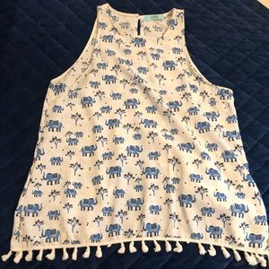 Split back patterned tank with tassel detail